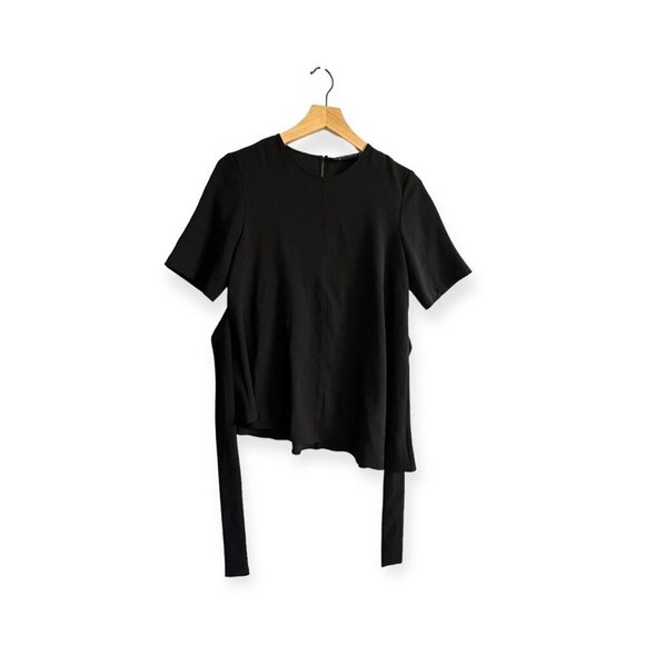 ZARA WOMAN V NECK Belted Asymmetrical blouse top, Black, Size S - Picture 10 of 14